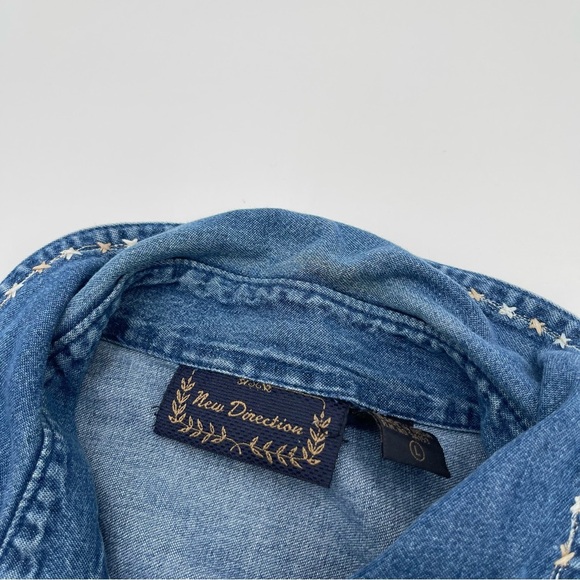New Direction Floral Embroidered Blue Denim Jean Shirt Jacket Women’s Large - Picture 14 of 14